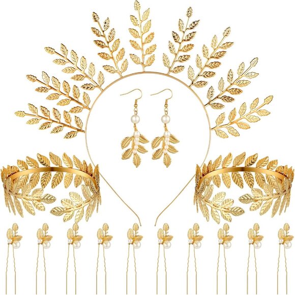 Accessories - 15 Pieces Greek Goddess Costume Accessories Women Toga Golden Leaves Bridal Crow